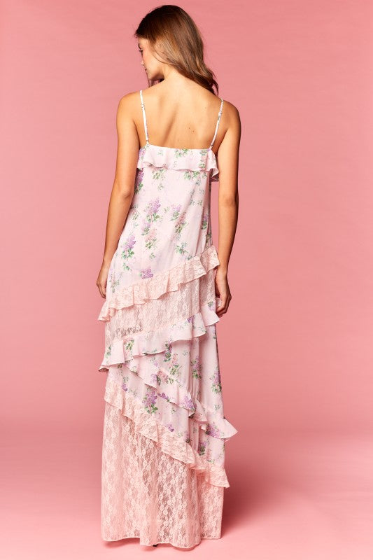 Lilette Floral Ruffle Lace Maxi Dress