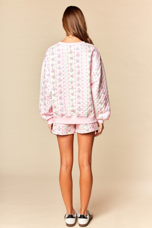 Meadow Quilted Floral Sweatshirt & Shorts Set