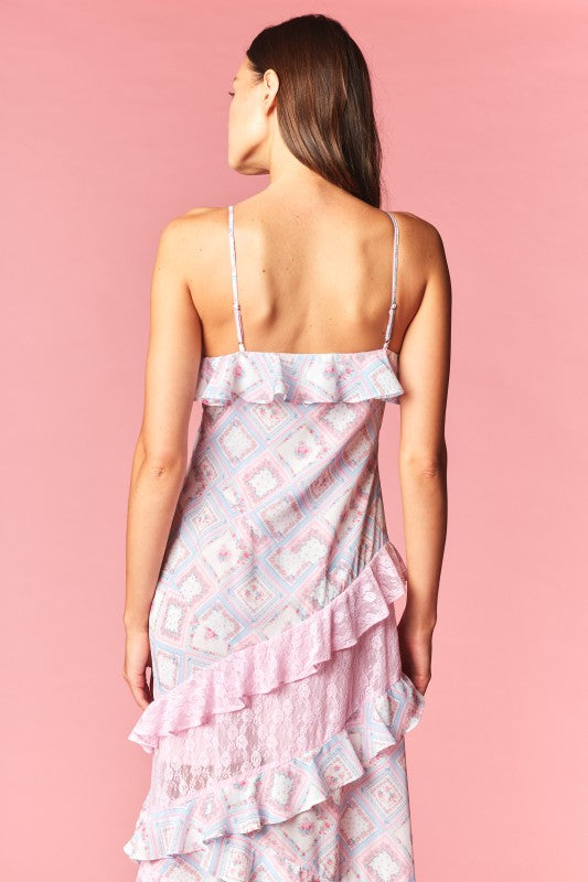 Celestine Patchwork Ruffle Lace Maxi Dress