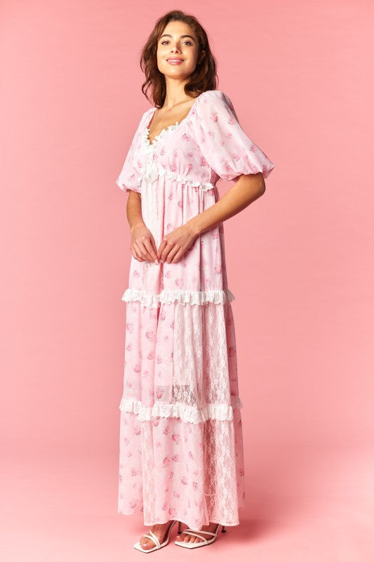 Marguerite Floral Lace Tiered Maxi Dress
