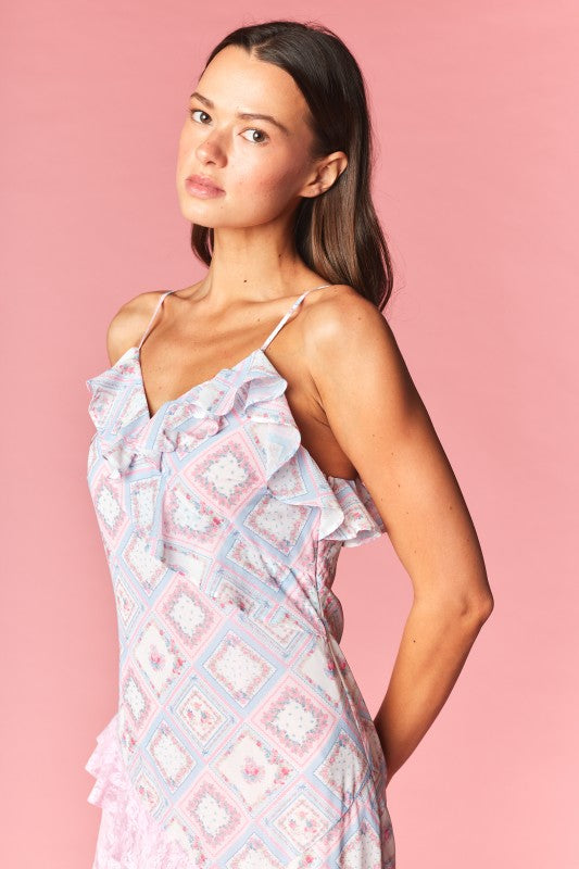 Celestine Patchwork Ruffle Lace Maxi Dress