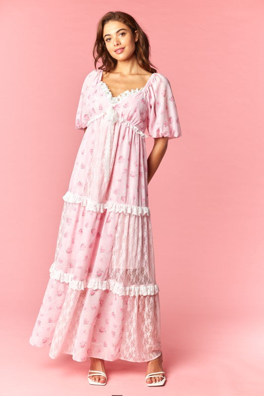Marguerite Floral Lace Tiered Maxi Dress