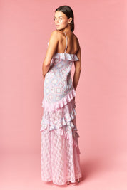 Celestine Patchwork Ruffle Lace Maxi Dress