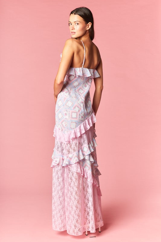 Celestine Patchwork Ruffle Lace Maxi Dress