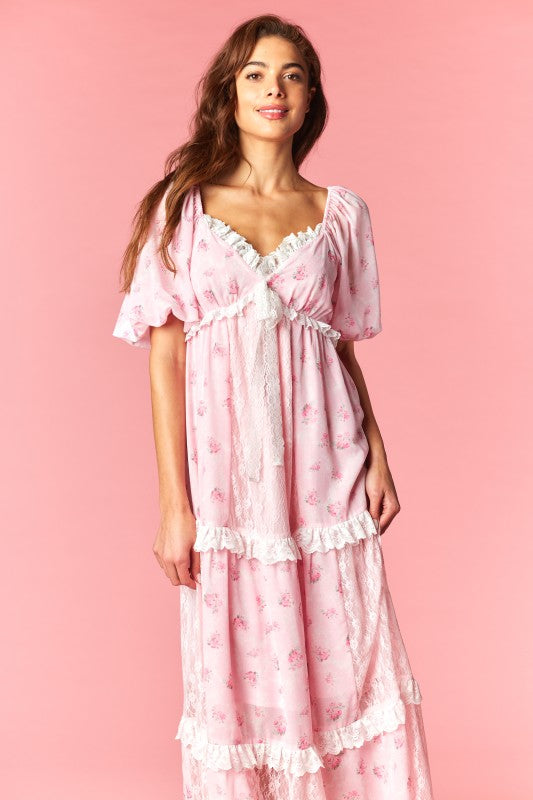 Marguerite Floral Lace Tiered Maxi Dress
