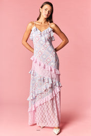 Celestine Patchwork Ruffle Lace Maxi Dress