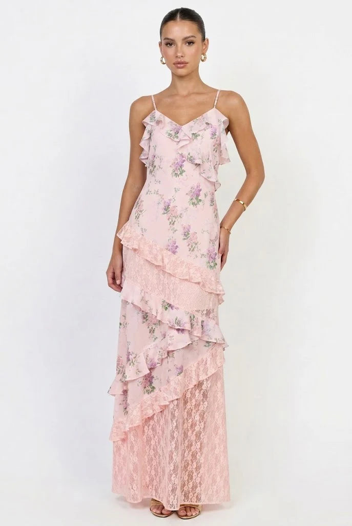 Lilette Floral Ruffle Lace Maxi Dress