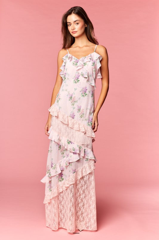 Lilette Floral Ruffle Lace Maxi Dress