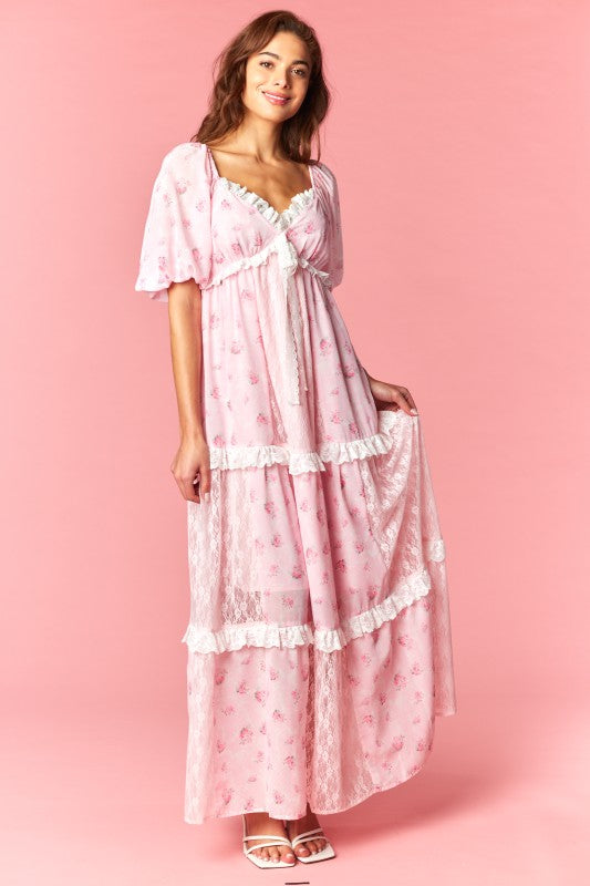 Marguerite Floral Lace Tiered Maxi Dress