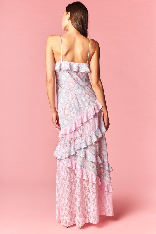 Celestine Patchwork Ruffle Lace Maxi Dress