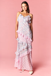 Celestine Patchwork Ruffle Lace Maxi Dress