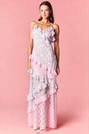 Celestine Patchwork Ruffle Lace Maxi Dress
