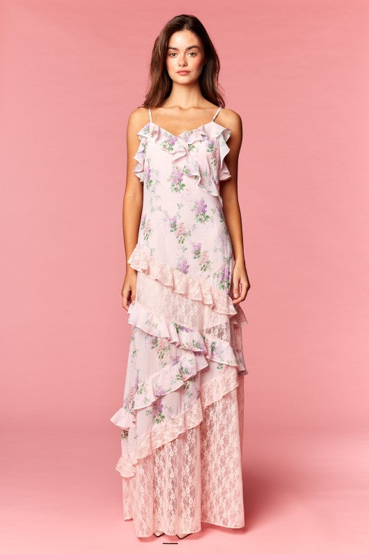 Lilette Floral Ruffle Lace Maxi Dress