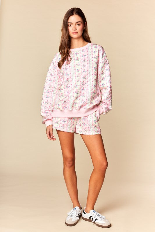 Meadow Quilted Floral Sweatshirt & Shorts Set