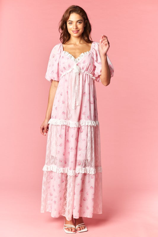 Marguerite Floral Lace Tiered Maxi Dress