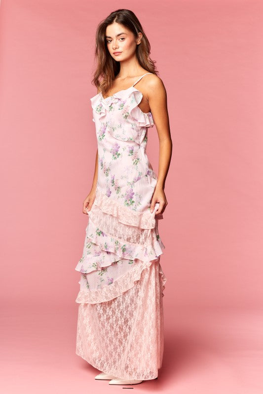 Lilette Floral Ruffle Lace Maxi Dress