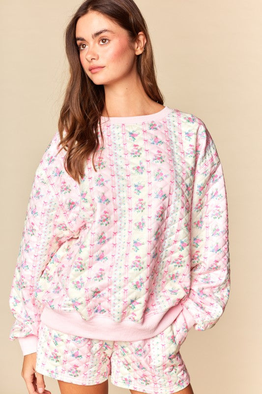 Meadow Quilted Floral Sweatshirt & Shorts Set