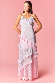 Celestine Patchwork Ruffle Lace Maxi Dress