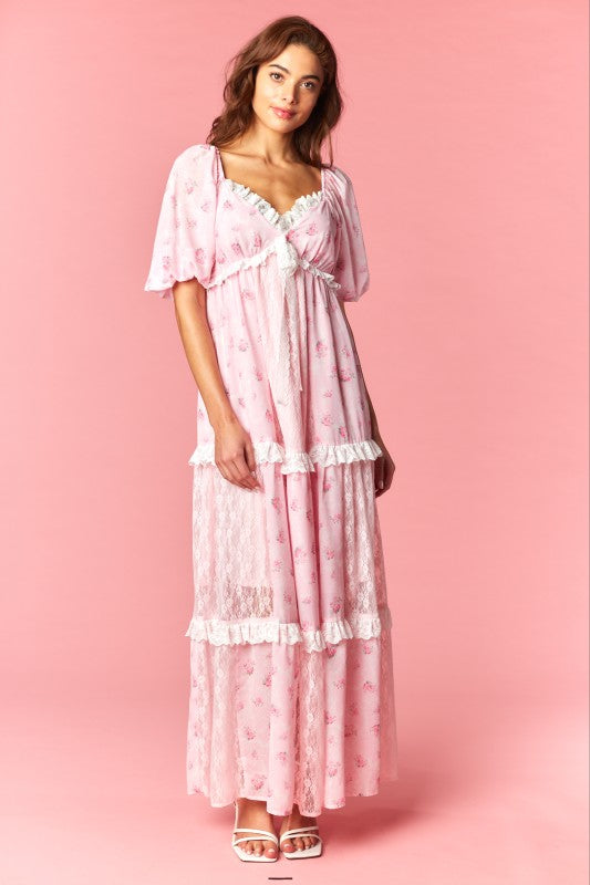 Marguerite Floral Lace Tiered Maxi Dress