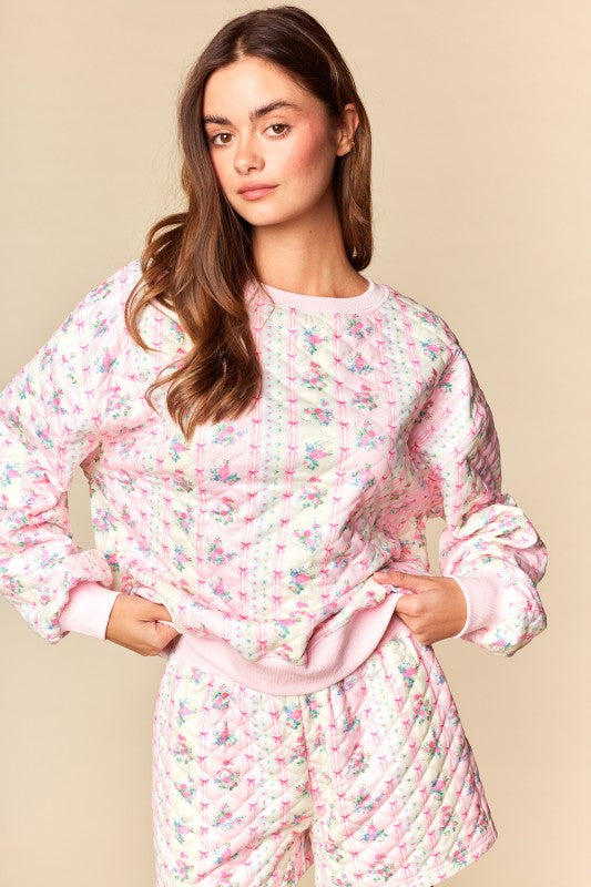 Meadow Quilted Floral Sweatshirt & Shorts Set
