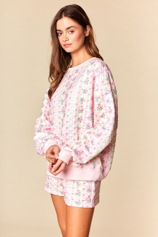 Meadow Quilted Floral Sweatshirt & Shorts Set