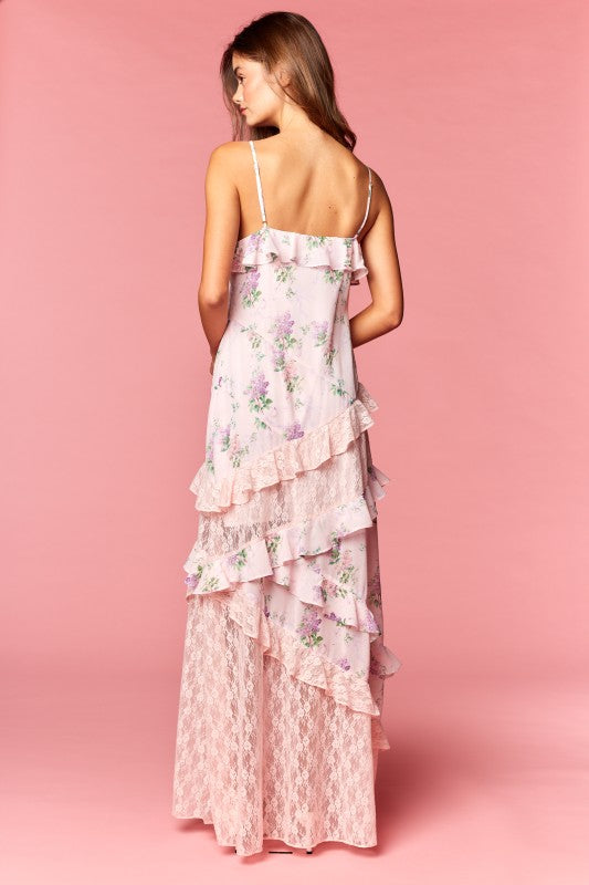 Lilette Floral Ruffle Lace Maxi Dress