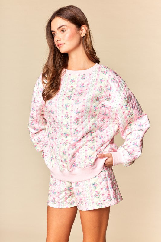 Meadow Quilted Floral Sweatshirt & Shorts Set