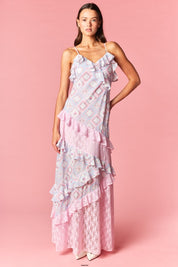 Celestine Patchwork Ruffle Lace Maxi Dress
