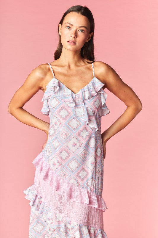 Celestine Patchwork Ruffle Lace Maxi Dress