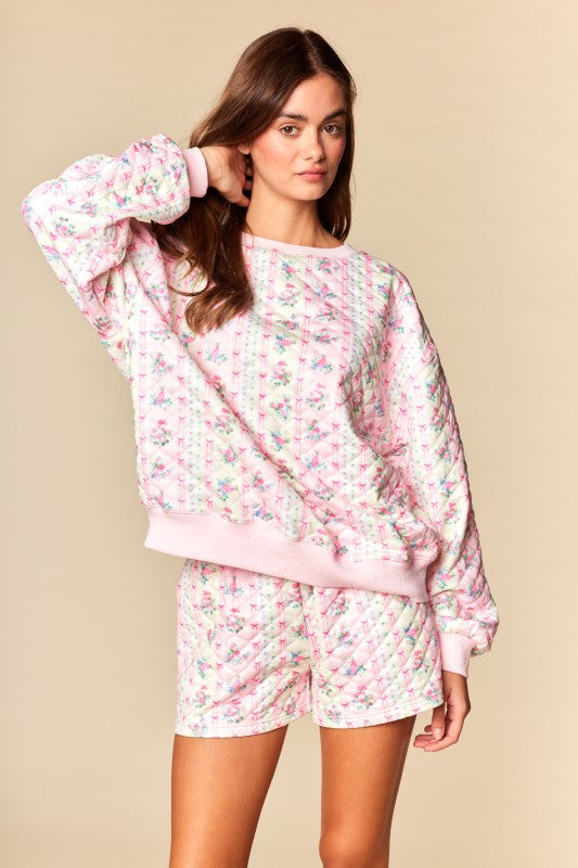 Meadow Quilted Floral Sweatshirt & Shorts Set