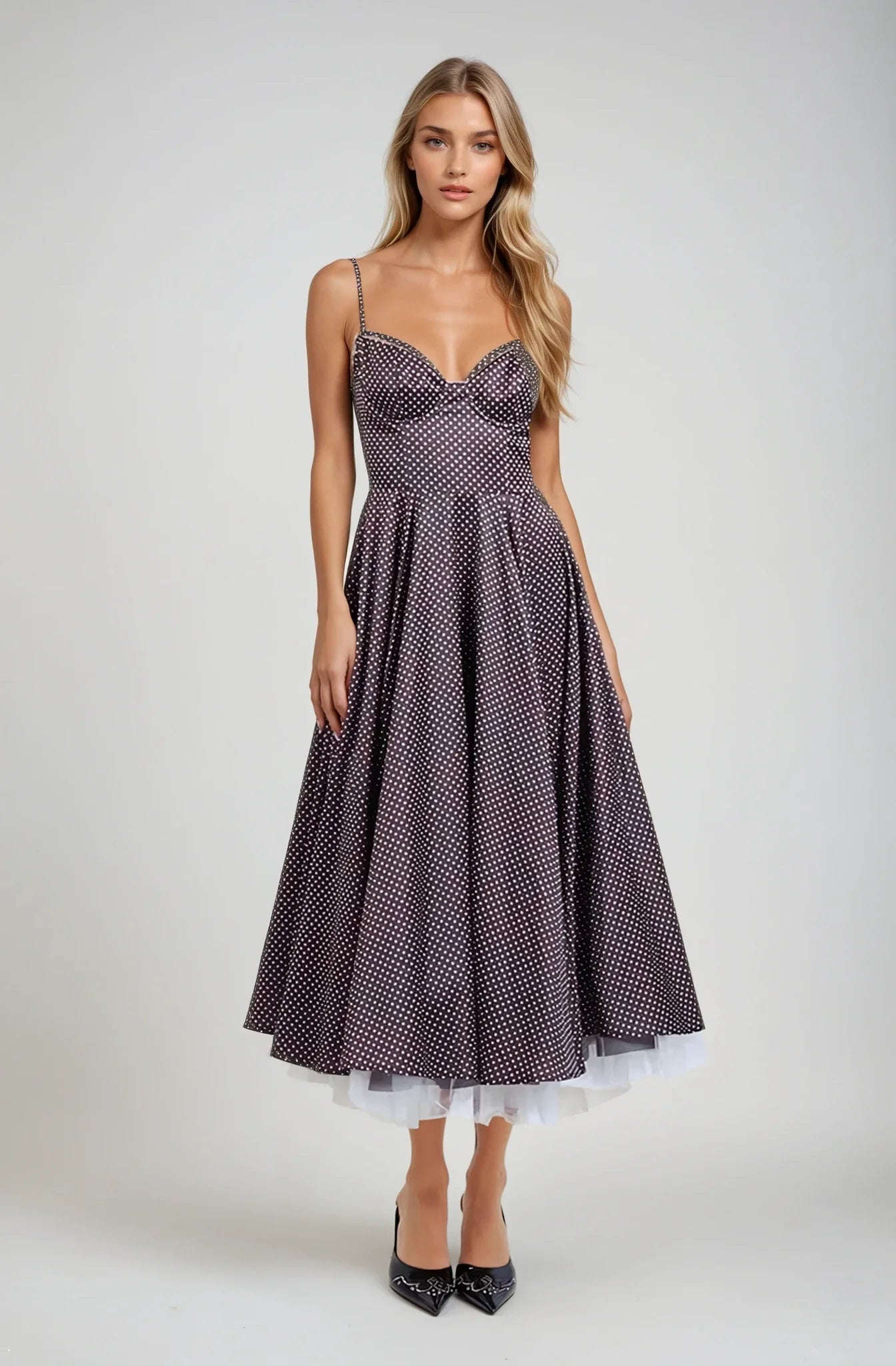 Vivian Polka Dot A-Line Midi Dress