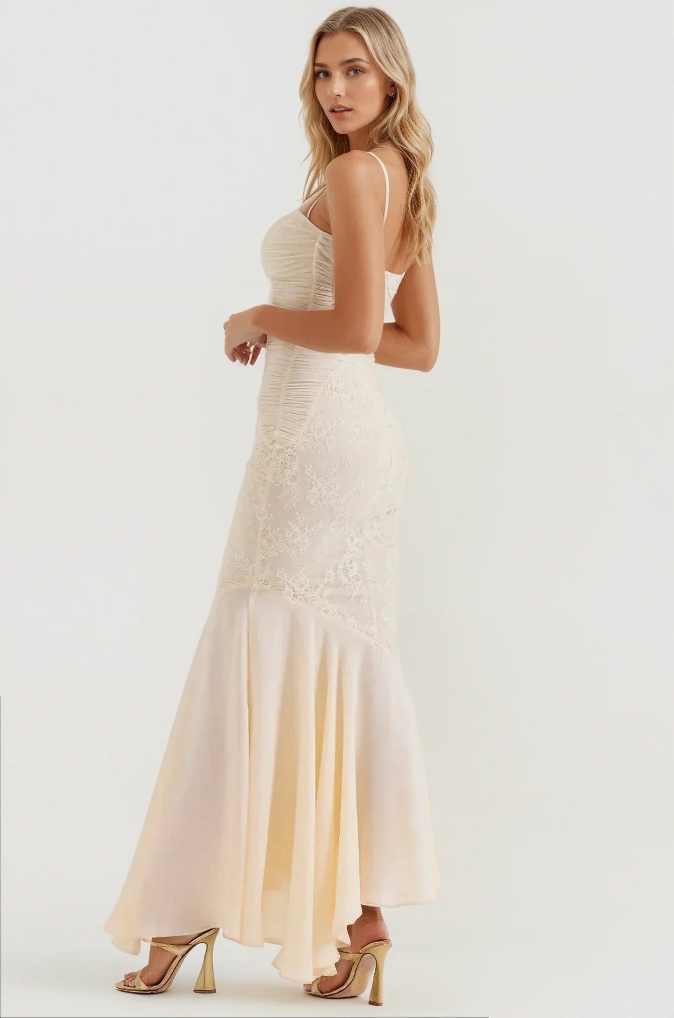 Celeste Ruched Lace Panel Maxi Dress