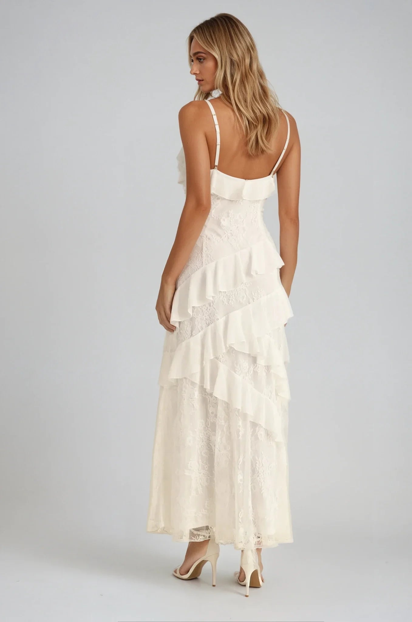 Seraphina Maxi Ruffled Dress with Lace Inserts