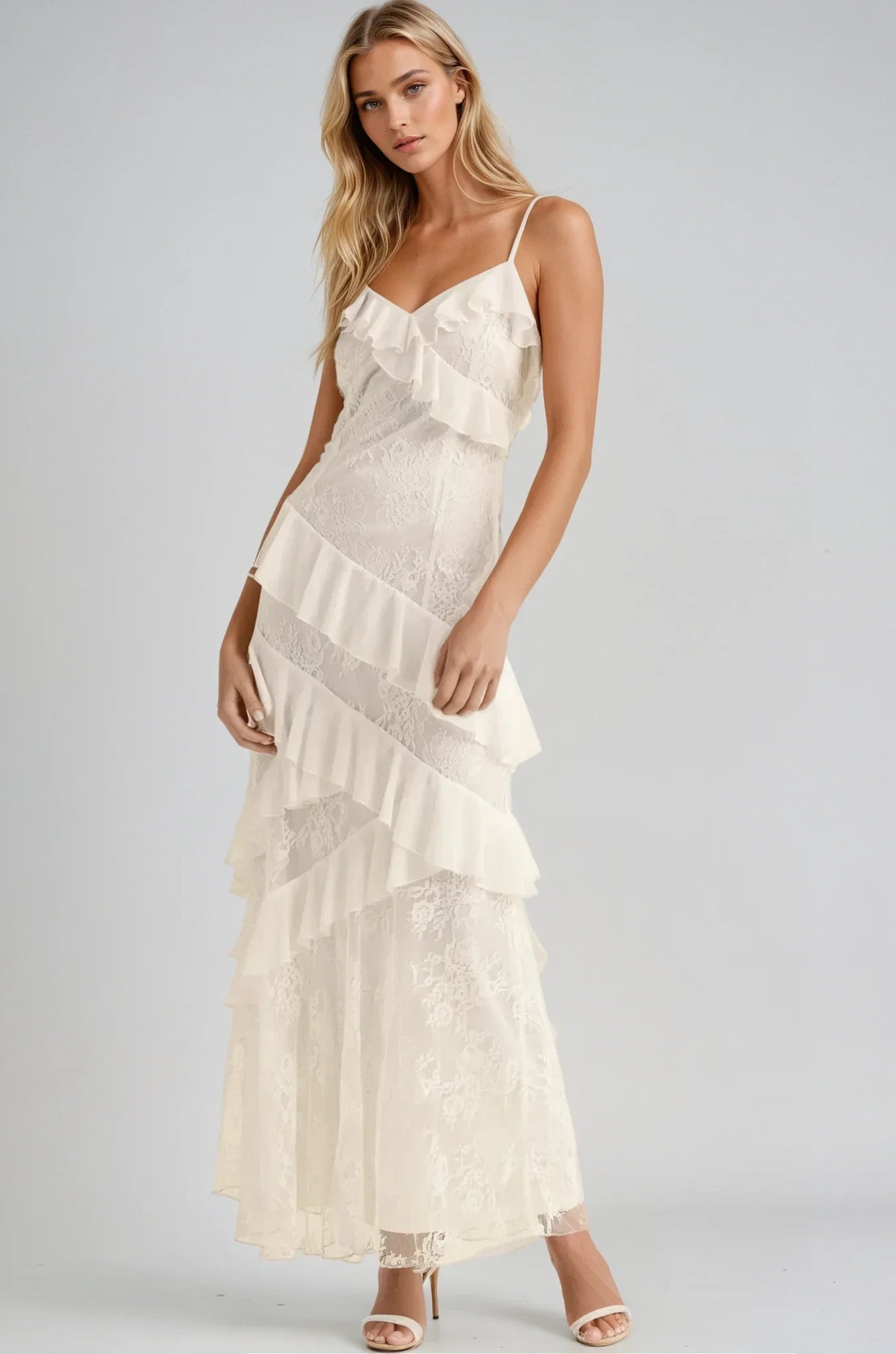 Seraphina Maxi Ruffled Dress with Lace Inserts