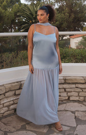 Lavienne Low Waist Sheer Maxi Dress with Scarf