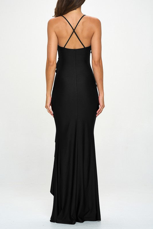 Celeste Ruffled Black Maxi Dress