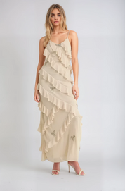 Giselle Ruffled Maxi Dress with Rhinestones