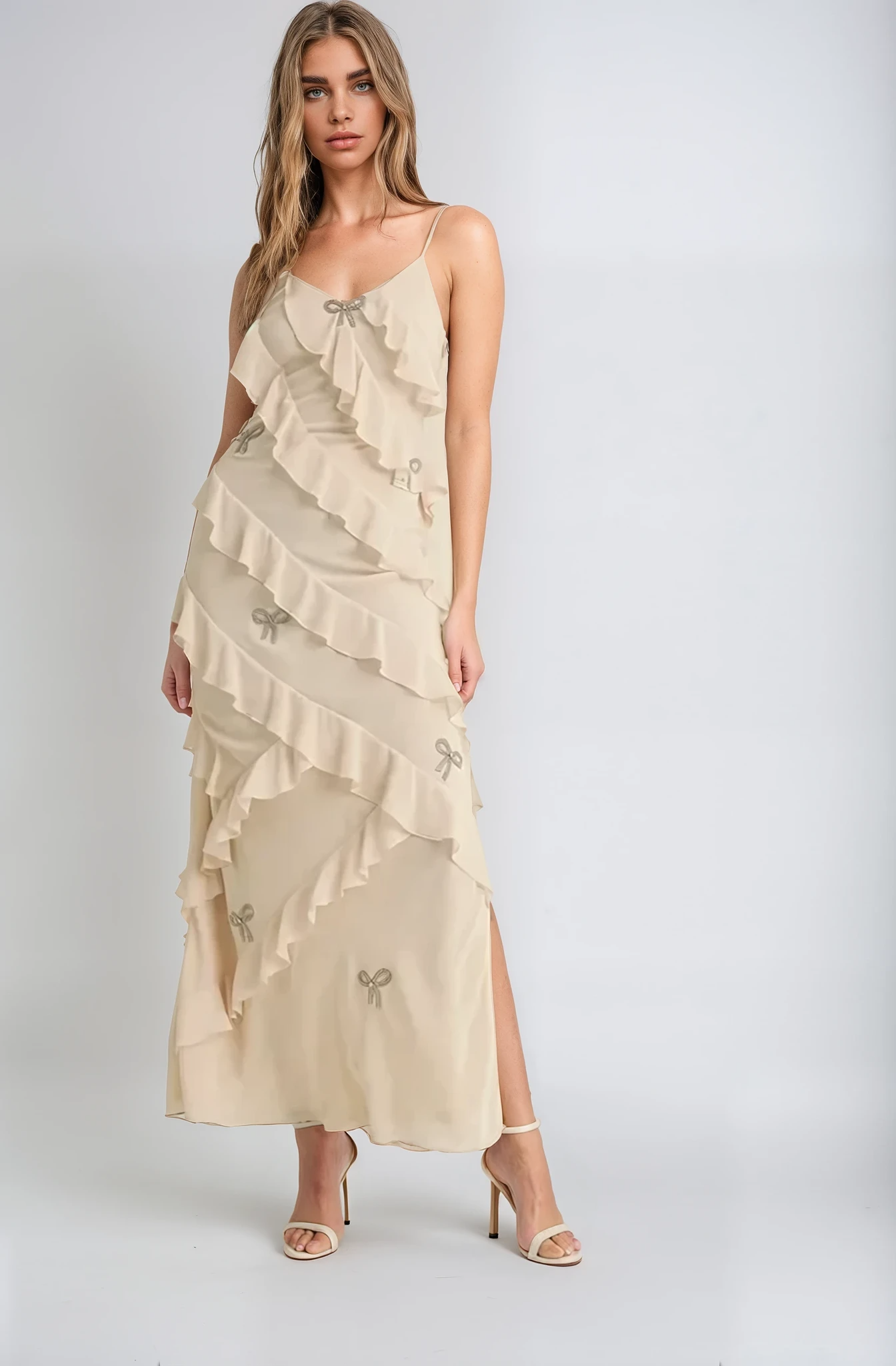 Giselle Ruffled Maxi Dress with Rhinestones