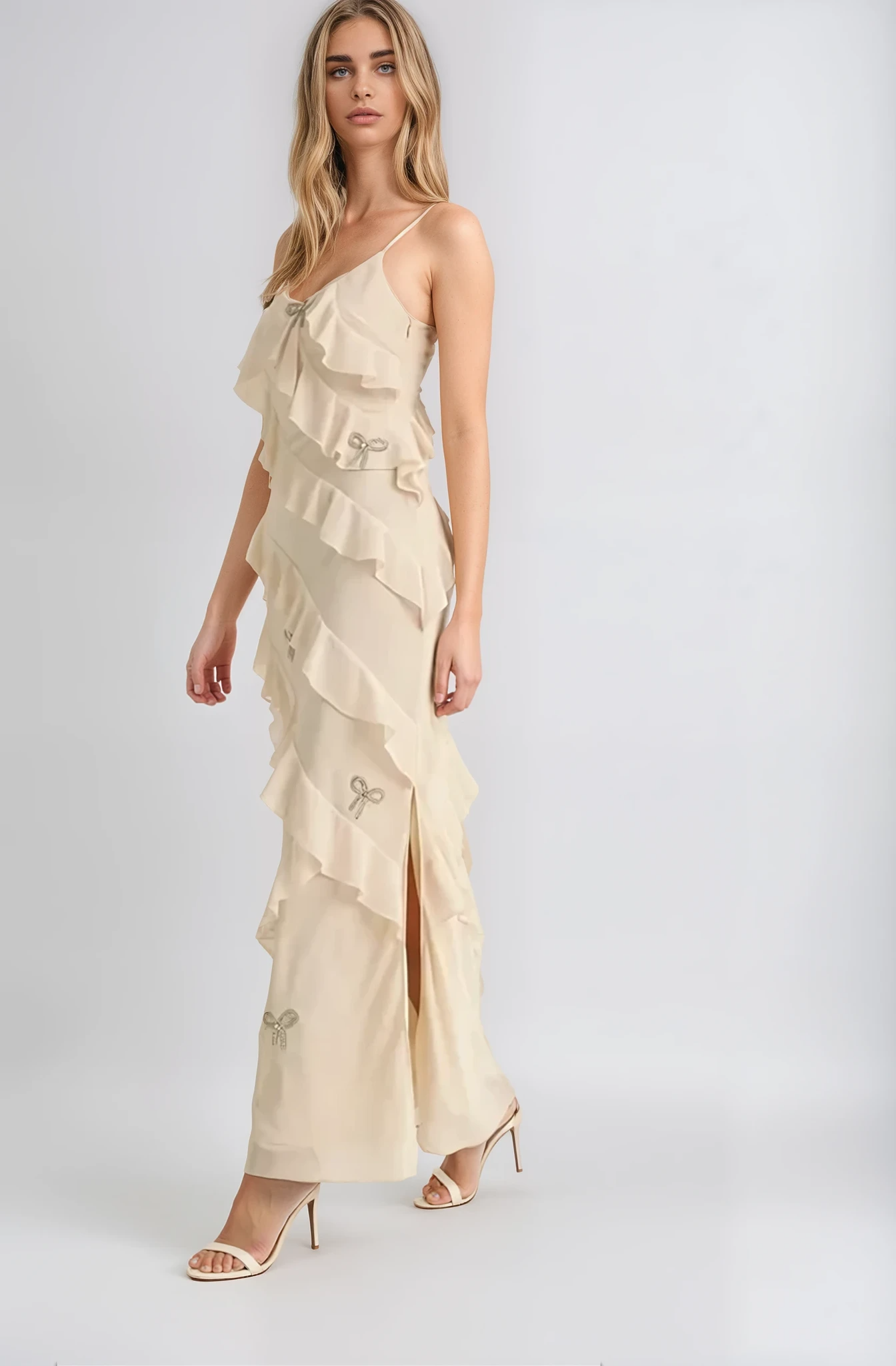 Giselle Ruffled Maxi Dress with Rhinestones