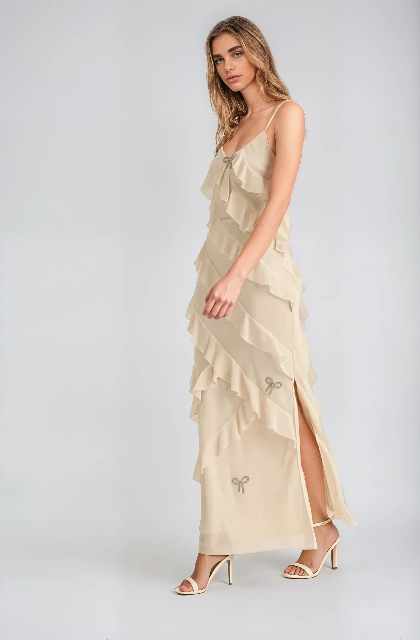 Giselle Ruffled Maxi Dress with Rhinestones