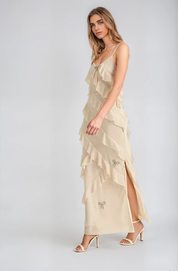 Giselle Ruffled Maxi Dress with Rhinestones