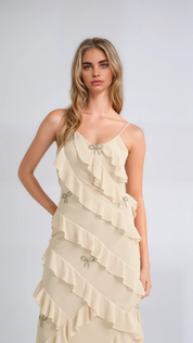 Giselle Ruffled Maxi Dress with Rhinestones