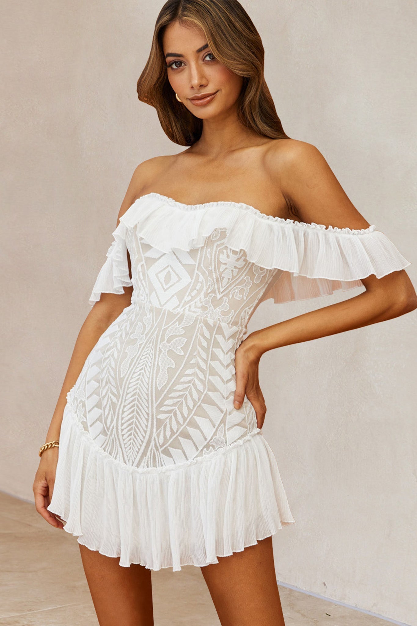 Lilly Off Shoulder Lace Mini Dress