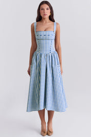 Charming Gingham Midi Dress with Pockets