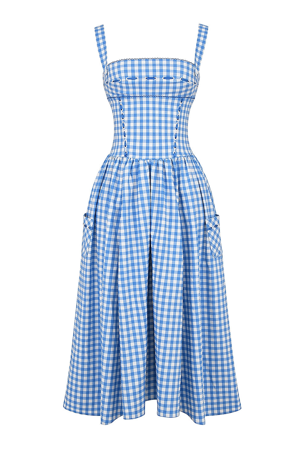 Charming Gingham Midi Dress with Pockets