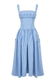 Charming Gingham Midi Dress with Pockets