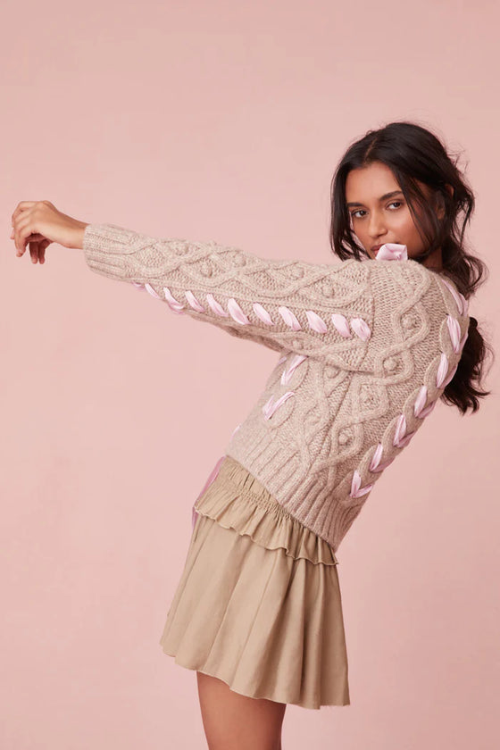 Arabella Cable Knit Sweater with Ribbon