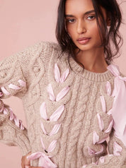 Arabella Cable Knit Sweater with Ribbon