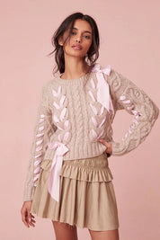 Arabella Cable Knit Sweater with Ribbon