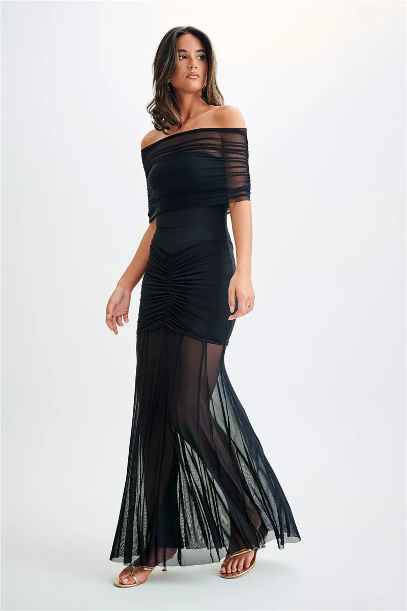 Jaide Off Shoulder Tulle Maxi Dress